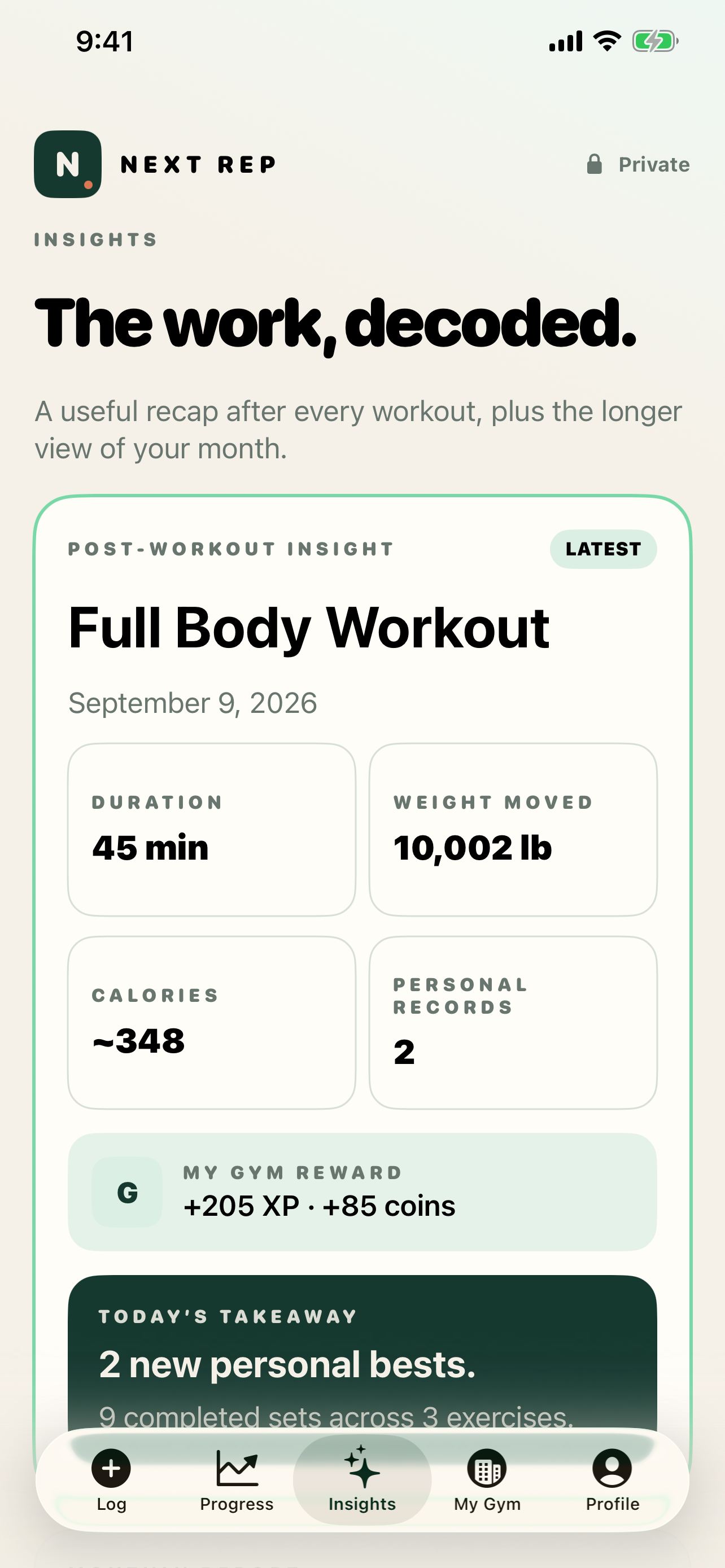 Next Rep Workout rewards screen